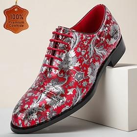 Herrer røde blomstrede jacquard oxfordsko snøresko luksuriøse statement-sko til bryllupsgæster, banketter, fester, gallafest og formelle aftenarrangementer