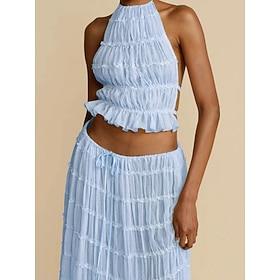 Dame Todelt sæt Nederdel sæt Uden ærmer Halterhals Helfarve Vanlig Patchwork Mode Gade Afslappet Daglig udendørs Blå Sort Gul Sommer Regulær