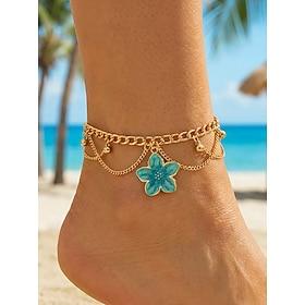 Dame boho legeringsankelkæde med blomstervedhæng, flerfarvet lagdelt ankelkæde til strandferie, sommerresort og hverdagsbrug