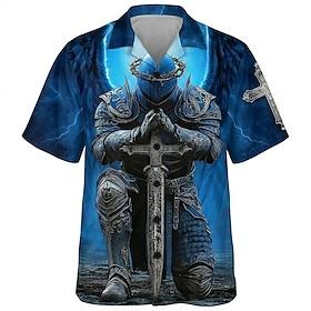 Herre Tempelridderne Kors Religion Skjorte Button Up skjorte Lejrskjorte Kortærmet Vintage retro Streetwear Ferierejse Sommer Forår Cubansk krave 3D-udskrivnin