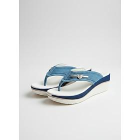 Women's Denim Wedge Flip-Flop Sandals β Stylish Casual Beachwear with Comfort Sole and Metal Accent