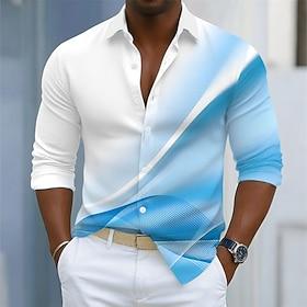 Men's Geometric Gradient Color Abstract Art Shirt Button Up Shirt Casual Dress Shirt Long Sleeve Fashion Casual Outdoor Dailywear Spring Fall Turndown 3D Print