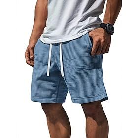 Men's Waffle Shorts Shorts Summer Shorts Beach Shorts Casual Shorts Pocket Elastic Waist Plain Comfort Breathable Short Daily Outdoor Beach Vacation Fashion Bl