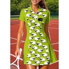 Dame Tegneserie Sportskjole Tennispolokjole Kortærmet Kvartals lynlås UPF50 Elastisk Svedreducerende Åndbart Volleybold Tennis Golf Aftæpning Høj krave Kjoler