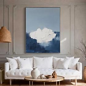 Hand-Painted Blue White Oil Painting Modern Minimalist Blue Texture Large Size Canvas Wall Art Painting Sofa Background Living Room