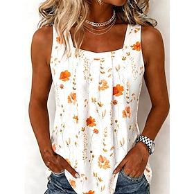 Dame Tanktop Trykt mønster Blomstret Grafisk Planter Årgang Stilfuld Klassisk Uden ærmer U-hals Almindelige toppe Afslappet Daglig I-byen-tøj Orange Sommer For
