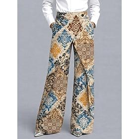 Women's Cotton Linen Shorts Wide Leg Chinos Vacation Vintage coastalgrandmastyle Full Length Mid Waist Graphic Paisley Abstract Print Comfort Inelastic Daily