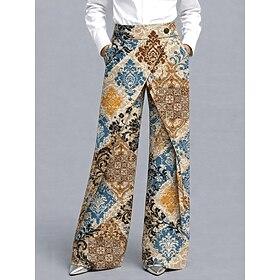 Women's Cotton Linen Shorts Wide Leg Chinos Vacation Vintage coastalgrandmastyle Full Length Mid Waist Graphic Paisley Abstract Print Comfort Inelastic Daily