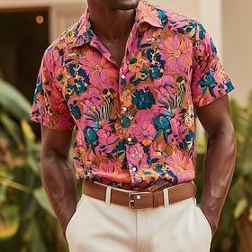Men's Floral Print Tropical Plants Summer Hawaiian Shirt Tropical Shirts Aloha Shirt Short Sleeve Hawaiian Resort Beach Vacation Wear Summer Spring Turndown 3D