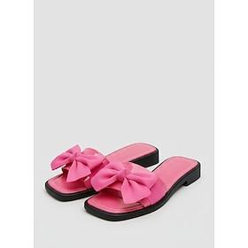 Women's Vibrant Pink Bow Slide Sandals - Chic Square Toe Flat Slippers with Oversized Decorative Knots for Luxury Hotel Vacations, Beach Getaways  Summer Resor