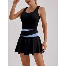 Dame Patchwork Tennis Kjole med shorts Sportskjole Uden ærmer Lomme Elastisk Svedreducerende Åndbart Tennis Golf Løb Scoop hals Kjoler Sort Blå Tennis tøj
