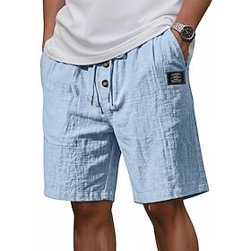 Men's Shorts Linen Shorts Summer Shorts Beach Shorts Drawstring Elastic Waist Plain Comfort Breathable Knee Length Daily Outdoor Holiday Vacation Fashion Blue