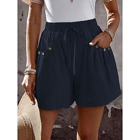 Dame Bermuda shorts Shorts Ferie Basale Korte Høj Talje Vanlig Bekvem Åndbart Elastisk Daglig Navyblå Sommer Forår Løstsiddende