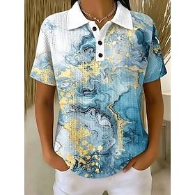Women's Waffle Polo Shirts Graphic Geometric Abstract Stylish Classic Short Sleeve Polo Collar Long Tops Casual Daily Blue White Yellow Purple Summer Spring