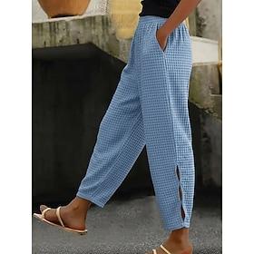 Women's Waffle Chinos Casual Pants Summer Pants Vacation Fashion Streetwear Ankle-Length High Waist Plain Pocket Elastic Waistband Comfy Comfort Soft Stretchy
