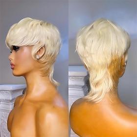 Short Pixie Cut Wig for Women Layered Blonde #613 with #30 Light Brown Synthetic Wig Mullet Wigs High-light Colored