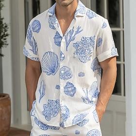 Men's Shell Sea Creatures Coral Summer Hawaiian Shirt Tropical Shirts Aloha Shirt Short Sleeve Hawaiian Vacation Holiday Beach Wear Summer Spring Turndown 3D P
