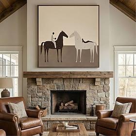 handmade Surreal Minimalist Horses Oil Painting with People Painting Abstract Contemporary Wall Art Handdrawn MidCentury Modern Animal Poster