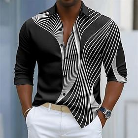 Men's Geometric Waves Abstract Art Shirt Button Up Shirt Casual Dress Shirt Long Sleeve Fashion Casual Outdoor Dailywear Spring Fall Turndown 3D Print Collared
