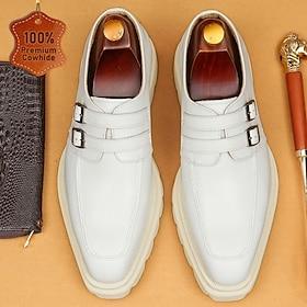 Herresko i ægte læder i premiumkvalitet med dobbelt munkerem, elegante formelle slip-on-sko til brudgom, bryllupsgæster, kirkeceremonier, banketter og smart fe