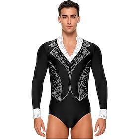 Herre latin ballroom danse-shirt bodysuit - krystaludsmykket smoking-leotard til konkurrence sceneoptræden
