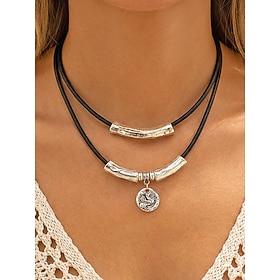 Women's Boho Alloy Double Layer Pendant Necklace, Multi Style Charm Choker for Beach Vacation, Summer Resort and Everyday Casual Wear