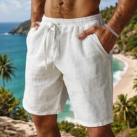 Men's Shorts Summer Shorts Beach Shorts Baggy Shorts Drawstring Elastic Waist Plain Comfort Breathable Knee Length Daily Outdoor Beach Classic Style Casual Blu