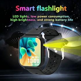 Smartur med lommelygte, fitnesstracker med pulsmåler og søvnmonitor, vandtæt udendørs sportsur til mænd og kvinder, kompatibel med iPhone og Android, lang batt
