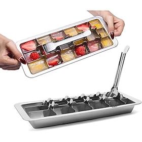 18-Grid Stainless Steel Ice Cube Tray with Easy-Release Handle, Removable Ice Tray for Making Ice Cubes and Frozen Foods, Durable Freezer Tray for Kitchen, Mod