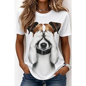 Dame T-shirt Trykt mønster Grafisk Dyr Hund Årgang Stilfuld Klassisk Kortærmet Rund hals Lange toppe Afslappet Daglig Weekend Sort Hvid Grå Sommer Forår Efterå