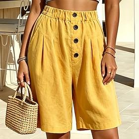 Dame Bermuda shorts Shorts i bomuldshør Shorts Sommer shorts Ferie Mode Afslappet Hverdag Knælængde Høj Talje Helfarve Vanlig Lomme Bredt Bukseben Elastisk tal