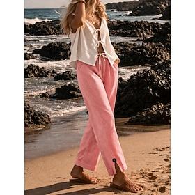 Dame Bredt Bukseben Afklippede bukser Ferie Basale Chino Fuld længde Naturlig Helfarve Vanlig Ensfarvet Lomme comfy Bekvem Åndbart Uelastisk Ferierejse Formel