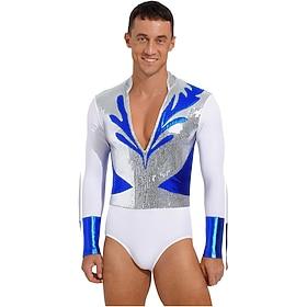 Herre latin ballroom skjorte bodysuit - pailletter Metallisk splejset trikot til salsa, samba ydeevne