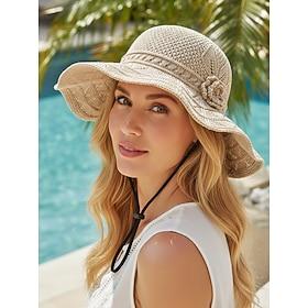 Women's Bohemian Summer Hat, Breathable Polyester, 3D Flower Decoration, Multi-Color, Wide Brim Sun Hat for Beach Vacation, Daily Casual Wear