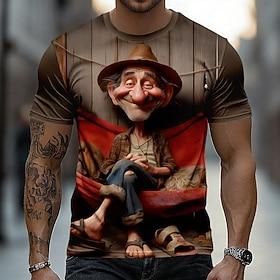 Herre 3D Gammel mand T-shirt Kortærmet T-shirt 3D-udskrivning Rund hals Skjorte overdrevet Designer Daglig Natklub Fest Brun Sommer Forår Alle årstider Tøj S M