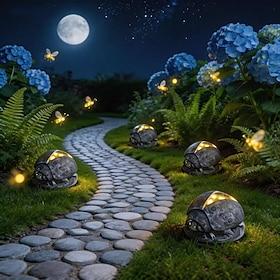 Solcelledrevet billestatue haveornamenter LED-lys harpiks dyreskulptur figur udendørs dekoration til have gårdhave indretning 1 stk.