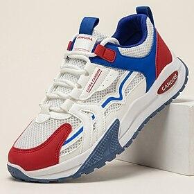 Retro løbesko med farveblok til mænd, hvide blå røde, lette sko til gåture, træning og afslappet streetstyle