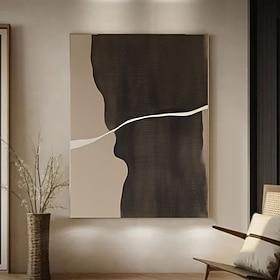 Handpainted Modern Brown and Beige Painting Wall Art Abstract Brown Block Wall Art Painting Brown Minimalist Living Room Art