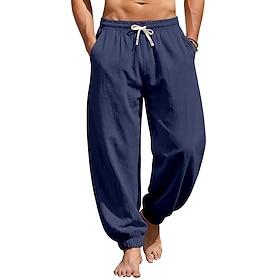 Herre Joggere Linnedbukser Bukser Sommerbukser Posede bukser Snørelukning Elastisk Talje Vanlig Komfort Åndbart Fuld længde Afslappet Daglig Ferie Ferie Mode S