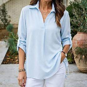 Dame Skjorte Sommer skjorte Casual skjorte Chiffon toppe Krøllede Folder Helfarve Vanlig Elegant Ferie Mode Halvlange ærmer V-hals Lange toppe Daglig Streetwea