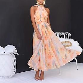 Dame Maxikjole Chiffonkjoler Festkjole Cocktail Kjole Gæstekjole til bryllup Elegant Mode Moderne Strand Aftenselskab Fest Regulær Vanlig Uden ærmer Halterhals
