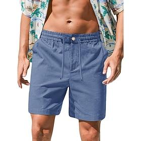 Herre Shorts Linneshorts Sommer shorts Strandshorts Snørelukning Elastisk Talje Vanlig Komfort Åndbart Korte Daglig udendørs Strand Ferie Mode Blå Sort Uelasti