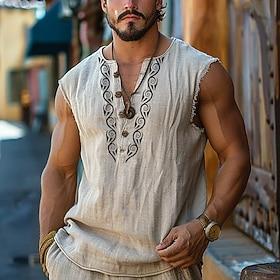 Herre Geometrisk Vest Top Uden ærmer T-shirt Trykt mønster V-hals Skjorte Ferie Mode Daglig Strand Ferierejse Sort Hvid Lyserød Sommer Tøj S M L XL XXL 3XL