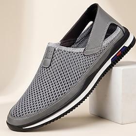 Herre grå slip-on loafers i mesh, lette, åndbare, komfortable, afslappede gåsko til mænd, kontor, kørsel, rejser, hverdagsbrug og fritidsture