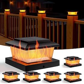 6-Pack Outdoor Solar IP64 Waterproof Post Cap Lights with Flickering Flame  Warm White, Compatible with 4x4 Wood or 5x5 Vinyl Posts – Decorative Lighting for Y