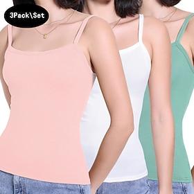 Multi Packs 3pcs Women's Square Neck Sleeveless PinkWhiteGreen Tank Sleeveless Shirt Tee Top Solid Color Casual Daily Polyester Summer