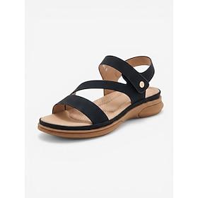 Women's Black Comfort Arch Support Sandals – Adjustable Strap Cushioned Walking Shoes, Lightweight Non-Slip Sandals for Travel, Shopping Everyday Use
