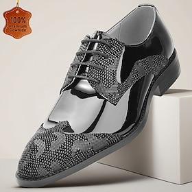 Herresko i ægte læder, sorte krokodilleprægede oxfordsko i premiumkvalitet, patenterede kappesko med snørebånd og formelle dresssko til forretningsmænd, bryllu