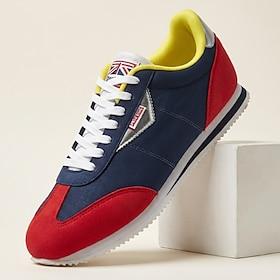 Men's Retro Colorblock Lace-Up Casual Sneakers Navy Red Yellow Lightweight Shoes for Walking, Travel, Daily Use and Urban Style