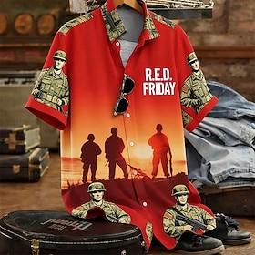 Herre Camouflage Militær Veteraner Skjorte Sommer skjorte Button Up skjorte Kortærmet Vintage retro Patriotisk udendørs Ferie Sommer Forår Aftæpning 3D-udskriv